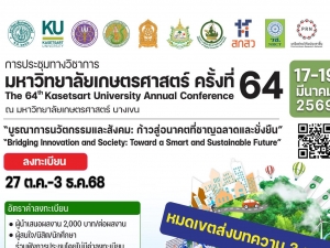 มก. เชิญชวนส่งผลงานวิจัย ร่วมการประชุมทางวิชาการมหาวิทยาลัยเกษตรศาสตร์ ครั้งที่ 64