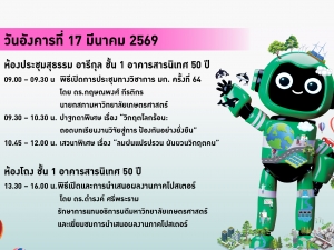 ขอเชิญร่วมพิธีเปิดและฟังปาฐกถาพิเศษ/เสวนาพิเศษ วันที่ 17 มีนาคม 2569  ในงานประชุมทางวิชาการ มก. ครั้งที่ 64 
